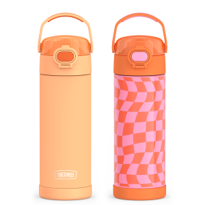 16oz FUNtainer Water Bottles with Locking Lids Neon Orange & Wavy Checkers Orange Bundle